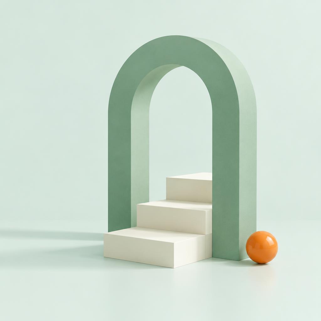 A mint architectural doorway with steps leading upward